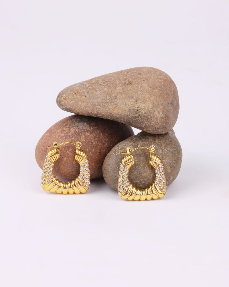 TAAHIRA Chunky Square Shape Zircon Hoop Earrings - Image 2